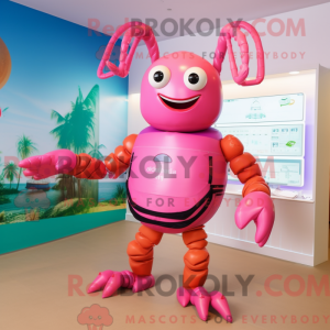 Maskotkarakter av en rosa...