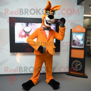 Orange Donkey mascot costume character dressed with a Tuxedo and Digital watches