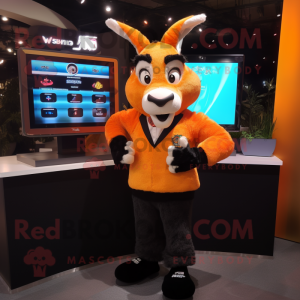 Orange Donkey mascot costume character dressed with a Tuxedo and Digital watches