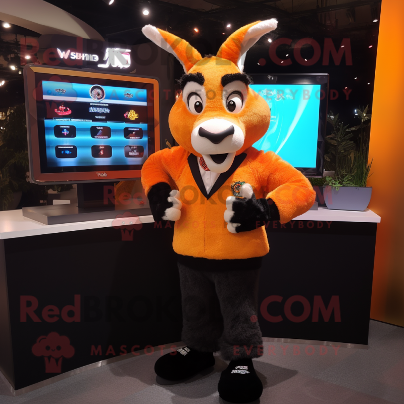 Orange Donkey mascot costume character dressed with a Tuxedo and Digital watches Orange Donkey mascot costume character dressed with a Tuxedo and Digital watches