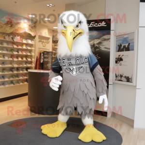 Silver Bald Eagle mascot costume character dressed with a Skirt and Shoe clips