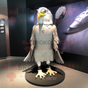 Silver Bald Eagle mascot costume character dressed with a Skirt and Shoe clips