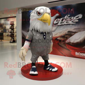 Silver Bald Eagle mascot costume character dressed with a Skirt and Shoe clips