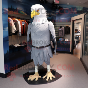 Silver Bald Eagle mascot costume character dressed with a Skirt and Shoe clips