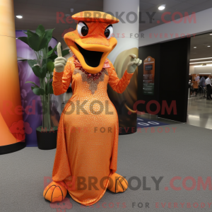 Maskotfigur af en orange...