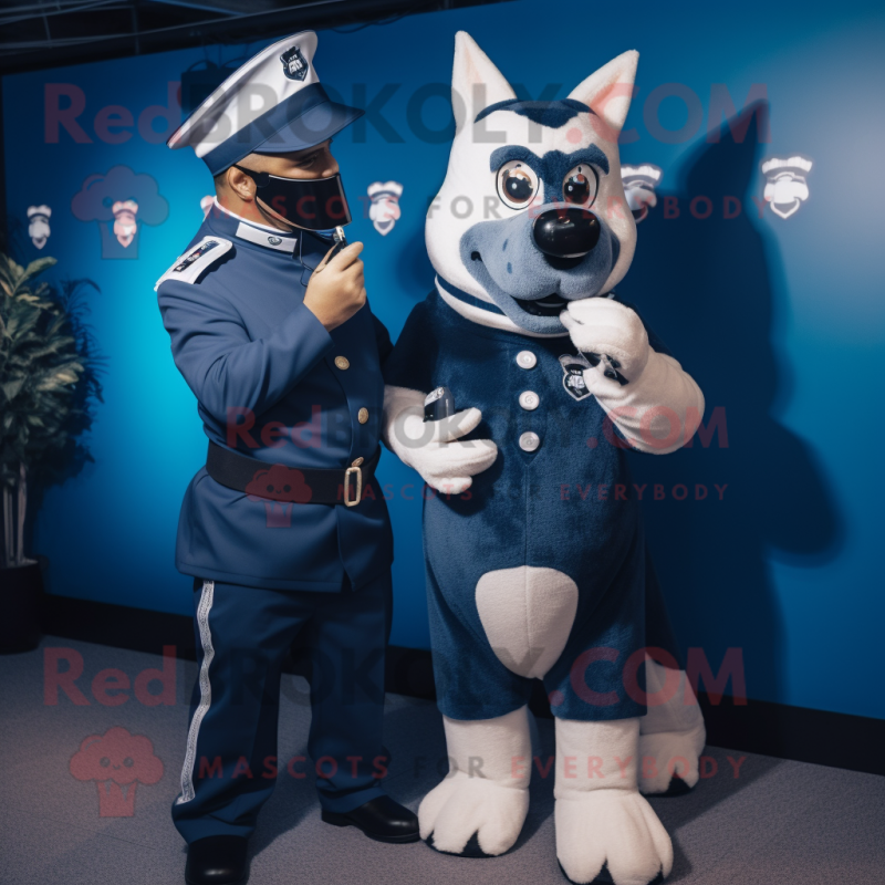 Navy Dog mascot costume character dressed with a Romper and Smartwatches