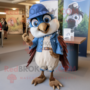 Tan Blue Jay mascot costume character dressed with a Romper and Ties