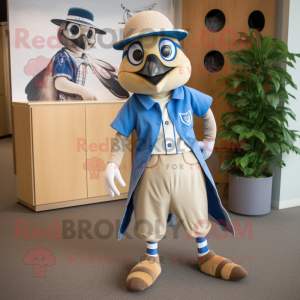 Tan Blue Jay mascot costume character dressed with a Romper and Ties