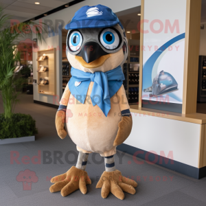 Tan Blue Jay mascot costume character dressed with a Romper and Ties