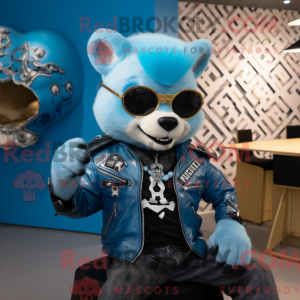 Maskotfigur af en himmelblå...
