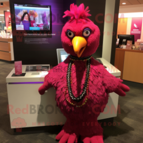 Magenta Tandoori Chicken mascot costume character dressed with a Dress Shirt and Necklaces