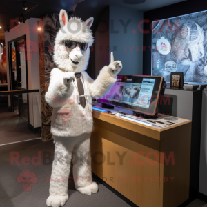 White Llama mascot costume character dressed with a Suit Pants and Watches