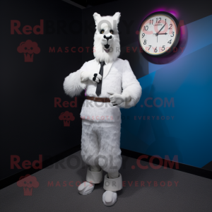 White Llama mascot costume character dressed with a Suit Pants and Watches