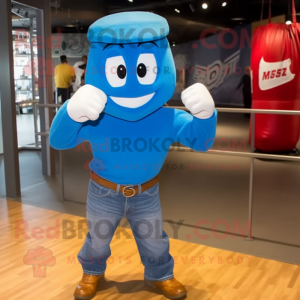 Blue Boxing Glove mascot costume character dressed with a Boyfriend Jeans and Hats