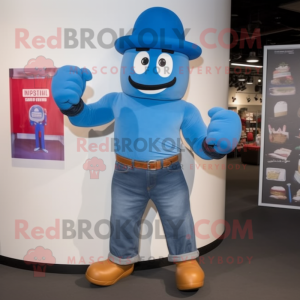 Blue Boxing Glove mascot costume character dressed with a Boyfriend Jeans and Hats