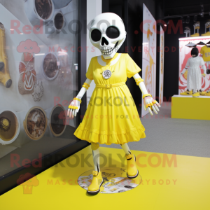 Lemon Yellow Skull mascot costume character dressed with a A-Line Dress and Anklets