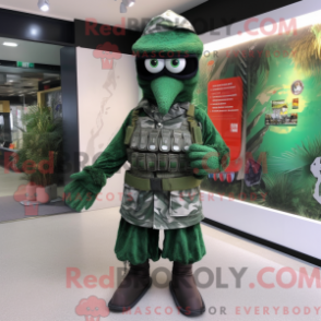 Característica de máscara de um comando verde com um linjeskjørt e skjerf - Mascotes de comando - RedBrokoly.com