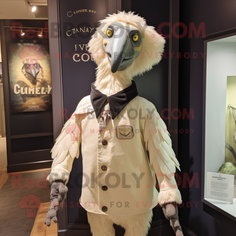Cream Vulture mascot costume character dressed with a Oxford Shirt and Lapel pins Cream Vulture mascot costume character dressed with a Oxford Shirt and Lapel pins