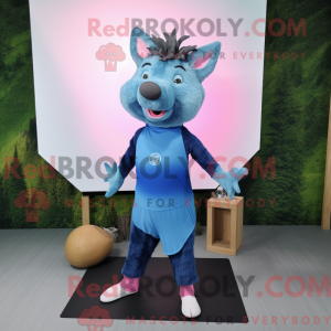 Maskotfigur af et blåt...