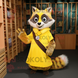 Yellow Raccoon mascot costume character dressed with a Pencil Skirt and Shawl pins