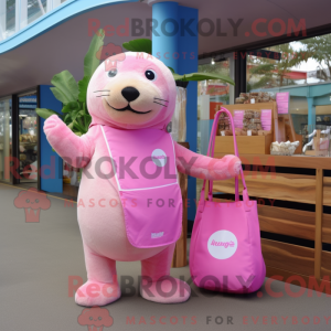 Maskotfigur av en rosa...