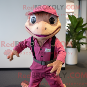 Maskotkarakter av en rosa...