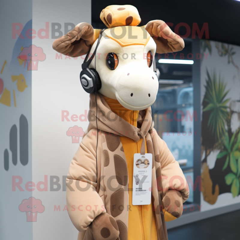 nan Giraffe mascot costume character dressed with a Hoodie and Scarves
