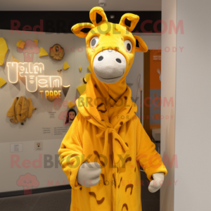 nan Giraffe mascot costume character dressed with a Hoodie and Scarves