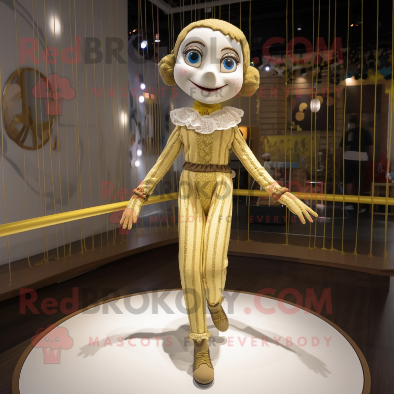 Gold Tightrope Walker mascot costume character dressed with a Blouse and Bracelets