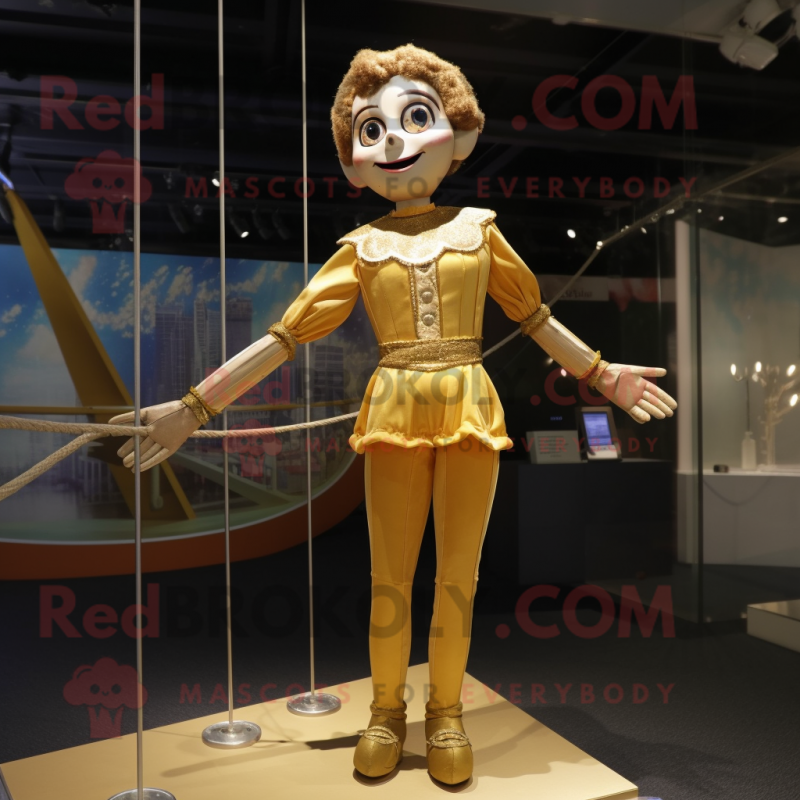 Gold Tightrope Walker mascot costume character dressed with a Blouse and Bracelets Gold Tightrope Walker mascot costume character dressed with a Blouse and Bracelets