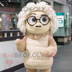 Beige Ice mascot costume character dressed with a Blouse and Eyeglasses