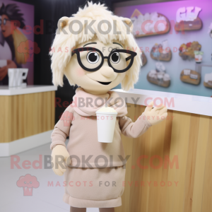 Beige Ice mascot costume character dressed with a Blouse and Eyeglasses