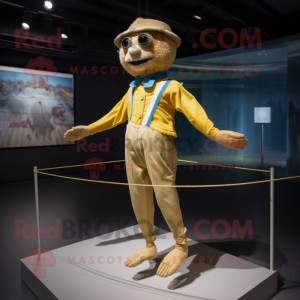 Gold Tightrope Walker mascot costume character dressed with a Bermuda Shorts and Headbands