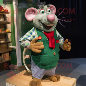 Green Ratatouille mascot costume character dressed with a Flannel Shirt and Brooches