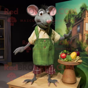 Green Ratatouille mascot costume character dressed with a Flannel Shirt and Brooches