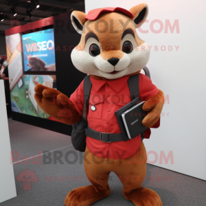 Red Flying Squirrel mascot costume character dressed with a Trousers and Wallets