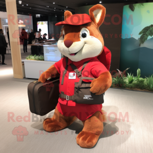 Red Flying Squirrel mascot costume character dressed with a Trousers and Wallets