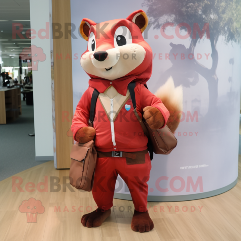 Red Flying Squirrel mascot costume character dressed with a Trousers and Wallets Red Flying Squirrel mascot costume character dressed with a Trousers and Wallets