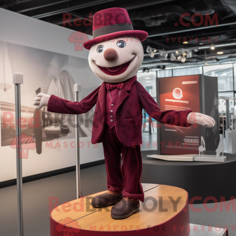 Fantasia de mascote de funâmbulo bordô com blazer e gorros - Mascotes do Equilibrista - REBROKO_393914 - RedBrokoly.com