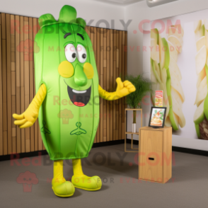 Lime Green French Fries mascot costume character dressed with a Culottes and Ties