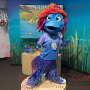 Personagem de máscara de um peixe Betta usado com bermudas e calças justas - Mascotes de peixe beta - RedBrokoly.com