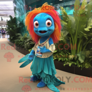 Personagem de máscara de um peixe Betta usado com bermudas e calças justas - Mascotes de peixe beta - RedBrokoly.com