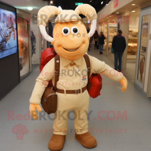 Beige Lobster Bisque mascot costume character dressed with a Dungarees and Backpacks