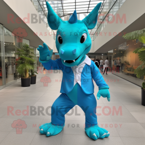 Cyan Triceratops maskot...