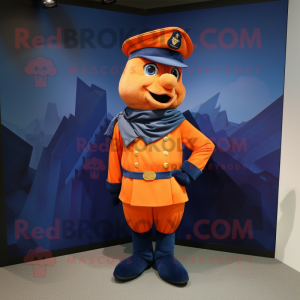 Orange Navy Soldier mascot costume character dressed with a Blouse and Scarf clips