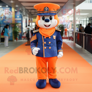 Orange Navy Soldier mascot costume character dressed with a Blouse and Scarf clips