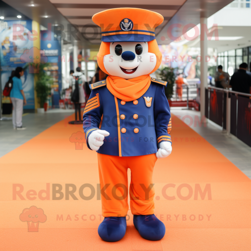 Orange Navy Soldier mascot costume character dressed with a Blouse and Scarf clips Orange Navy Soldier mascot costume character dressed with a Blouse and Scarf clips