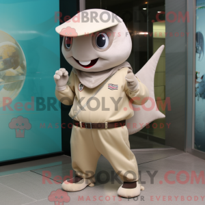 Maskot karaktär av en beige...