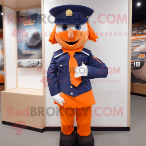 Orange Navy Soldier mascot costume character dressed with a Blouse and Scarf clips