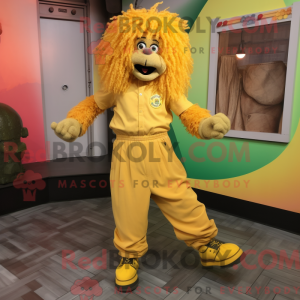 Maskot karakter af en gul...